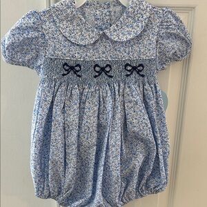 Little English Blue Smocked Bow Bubble NWT